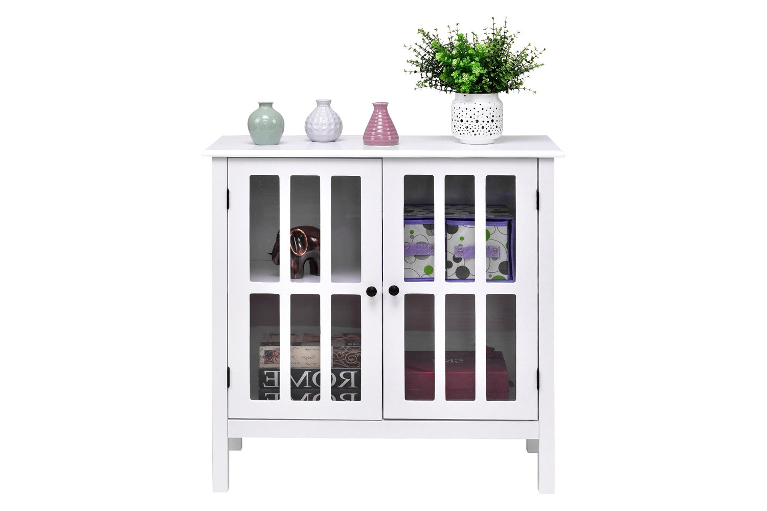 FaFurn - Wood Sideboard Buffet Cabinet with Glass Panel Doors