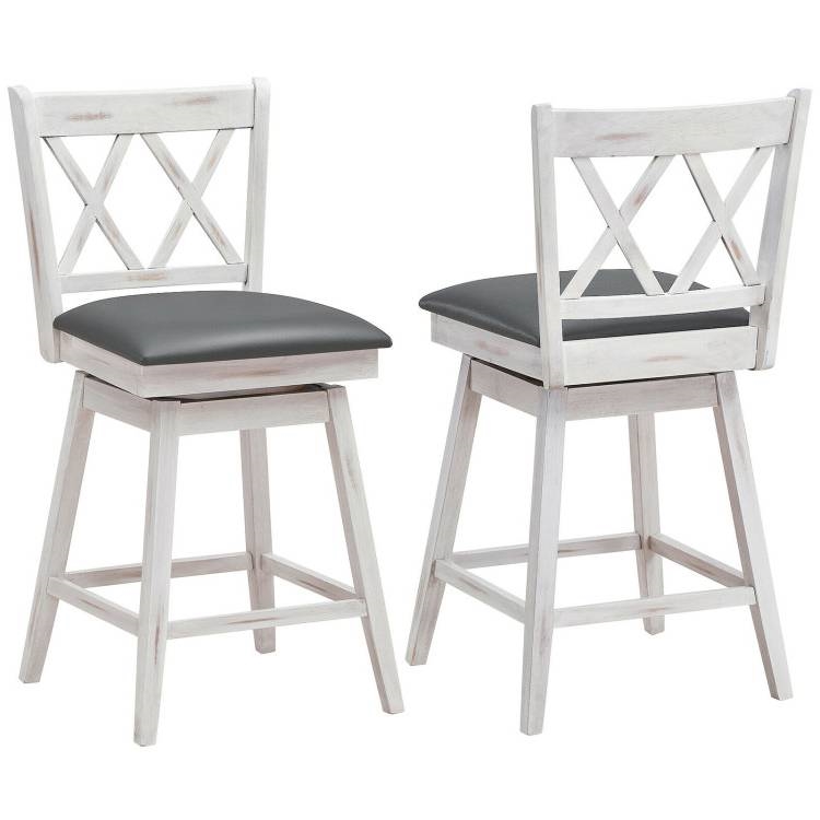 FaFurn Set of 2 Swivel Barstool - White