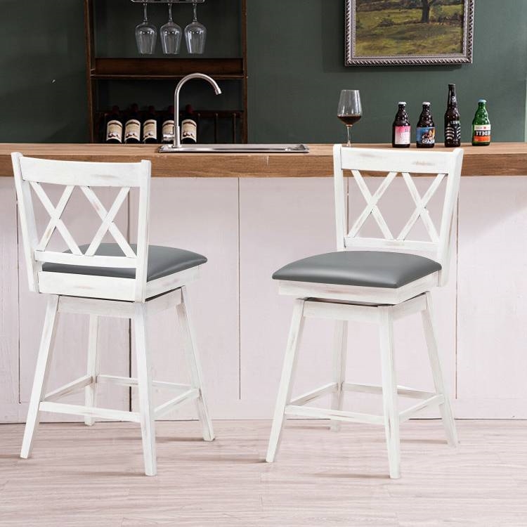 FaFurn Set of 2 Swivel Barstool - White