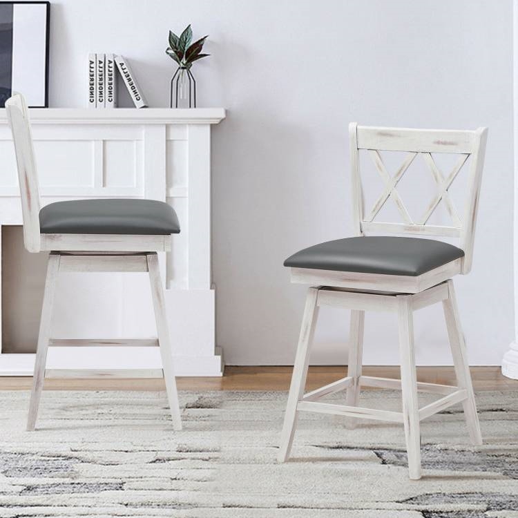 FaFurn Set of 2 Swivel Barstool - White