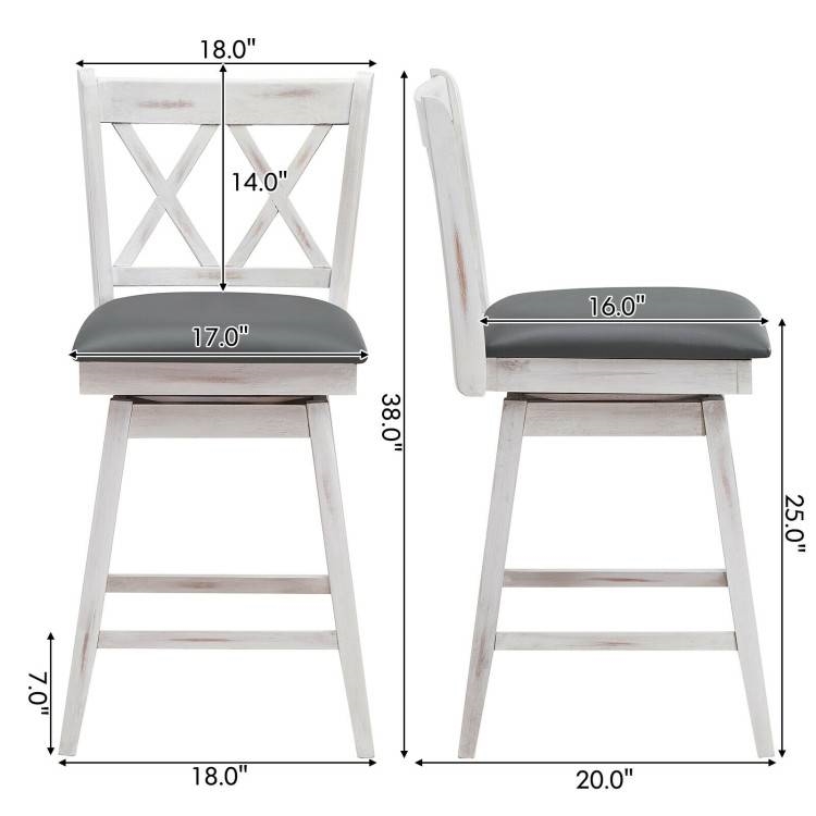 FaFurn Set of 2 Swivel Barstool - White