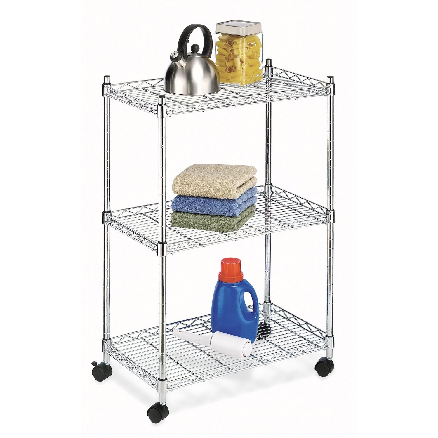 FaFurn - 3-Shelf Storage Cart on Wheels in Chrome