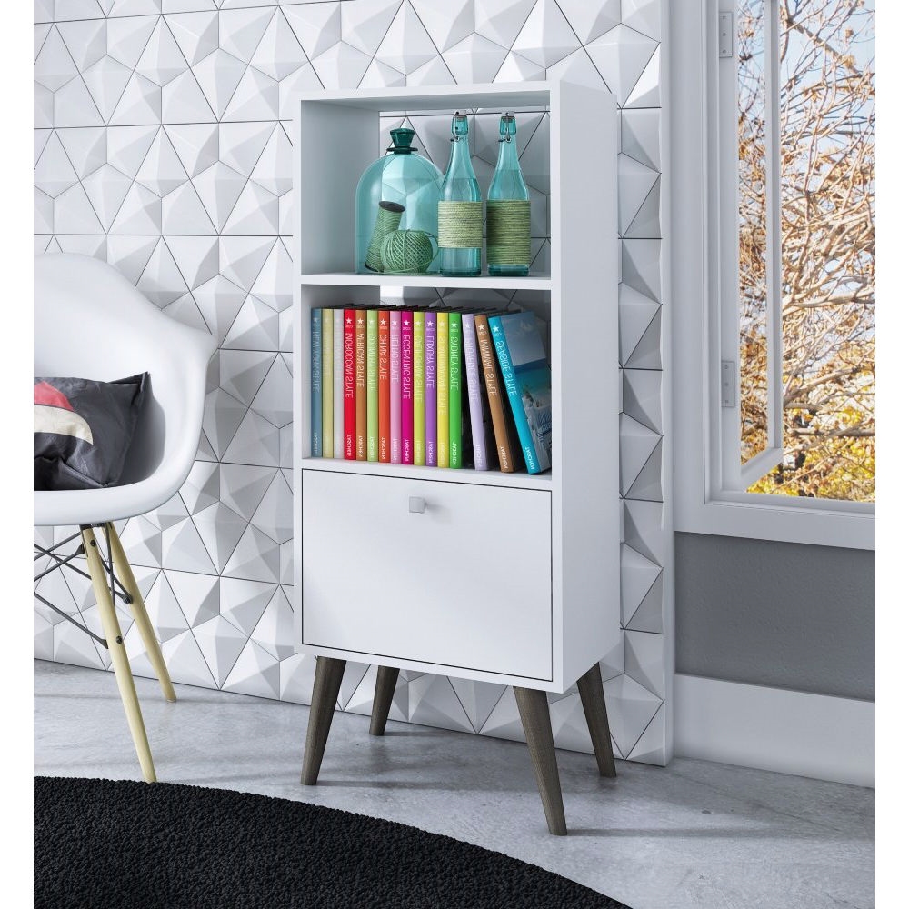 FaFurn - Modern Bookcase with Storage Drawer in White, Wood