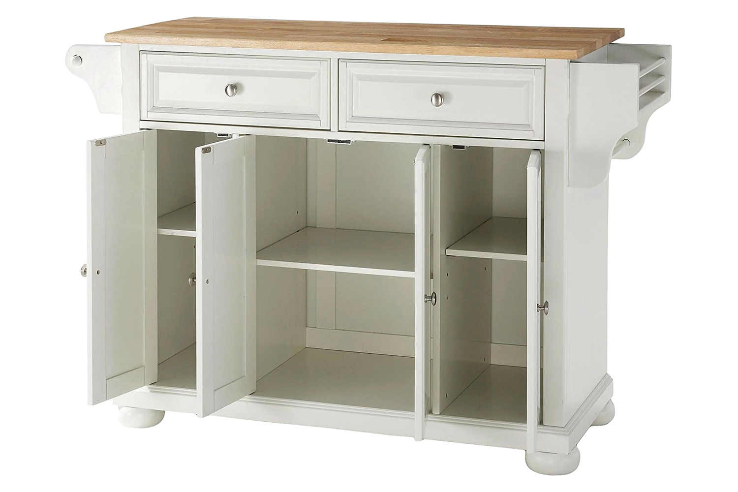 FaFurn - White Kitchen Island Storage Cabinet with Solid Wood Top