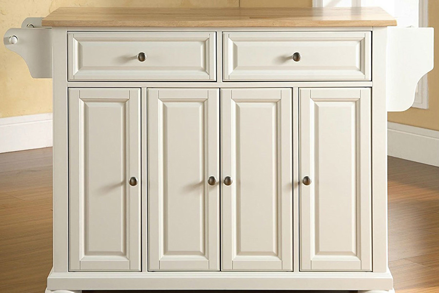 FaFurn - White Kitchen Island Storage Cabinet with Solid Wood Top