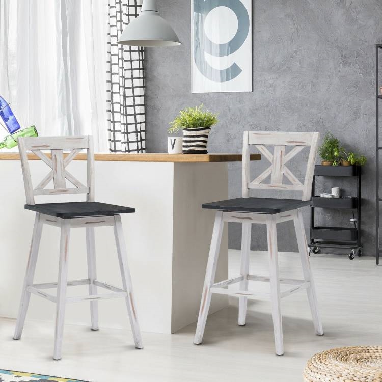 FaFurn Set of 2 Modern Swivel Barstool - White