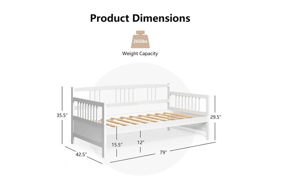 FaFurn Twin Size 2-In-1 Wood Daybed Frame Sofa Bed - White