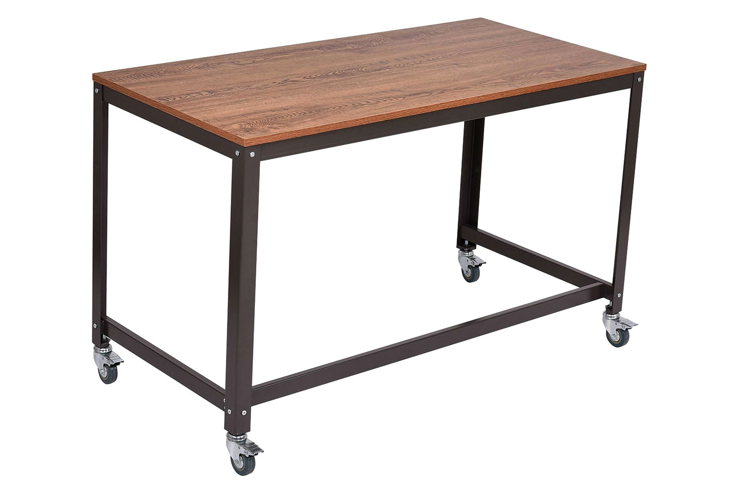 FaFurn - Industrial Modern Steel Frame Wood Top Computer Desk with Locking Wheels