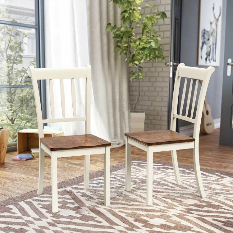 FaFurn Set of 2 Mission Dining Chairs with Brown Seat - White