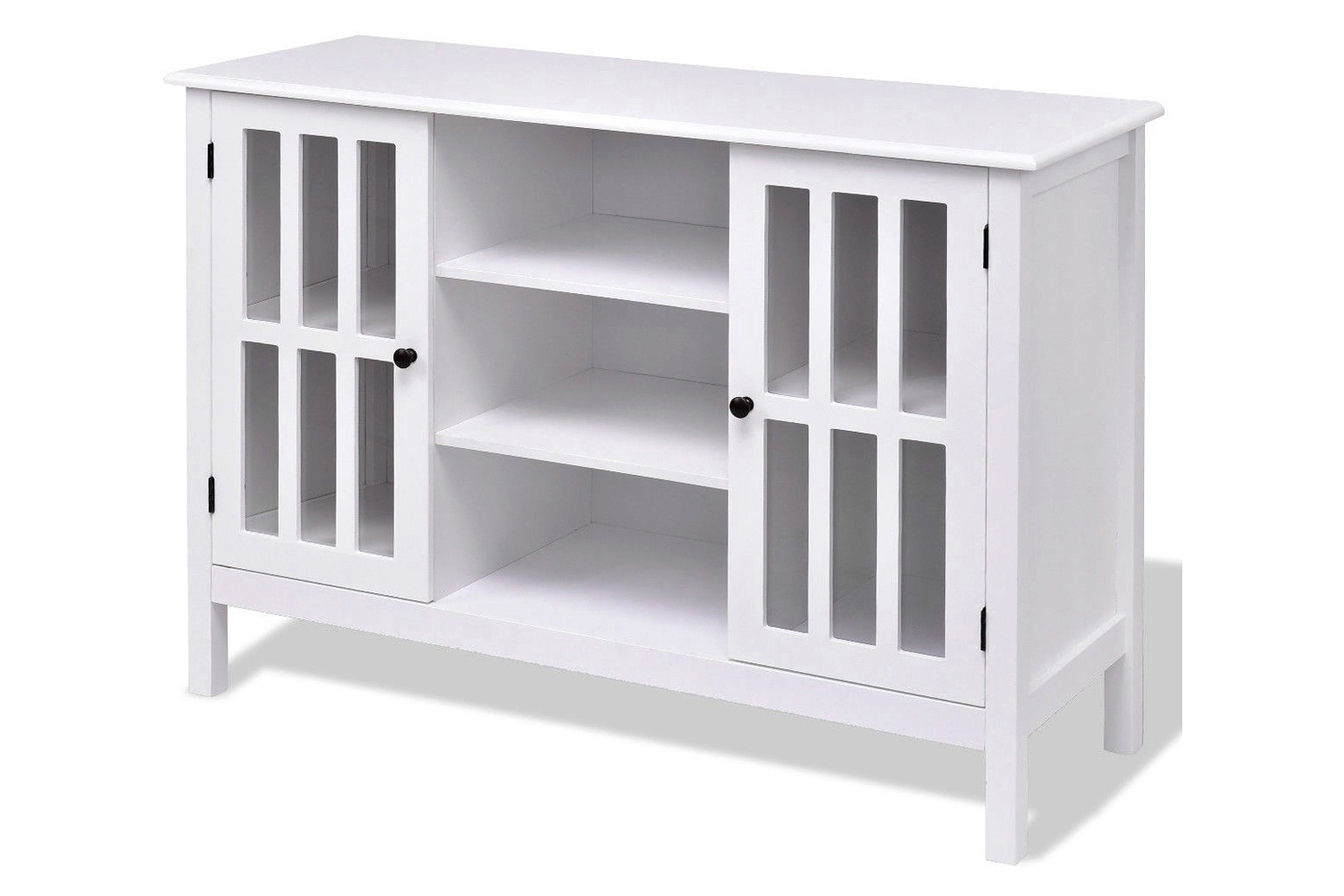 FaFurn Wood Sofa Table Console Cabinet with Tempered Glass Panel Doors - White