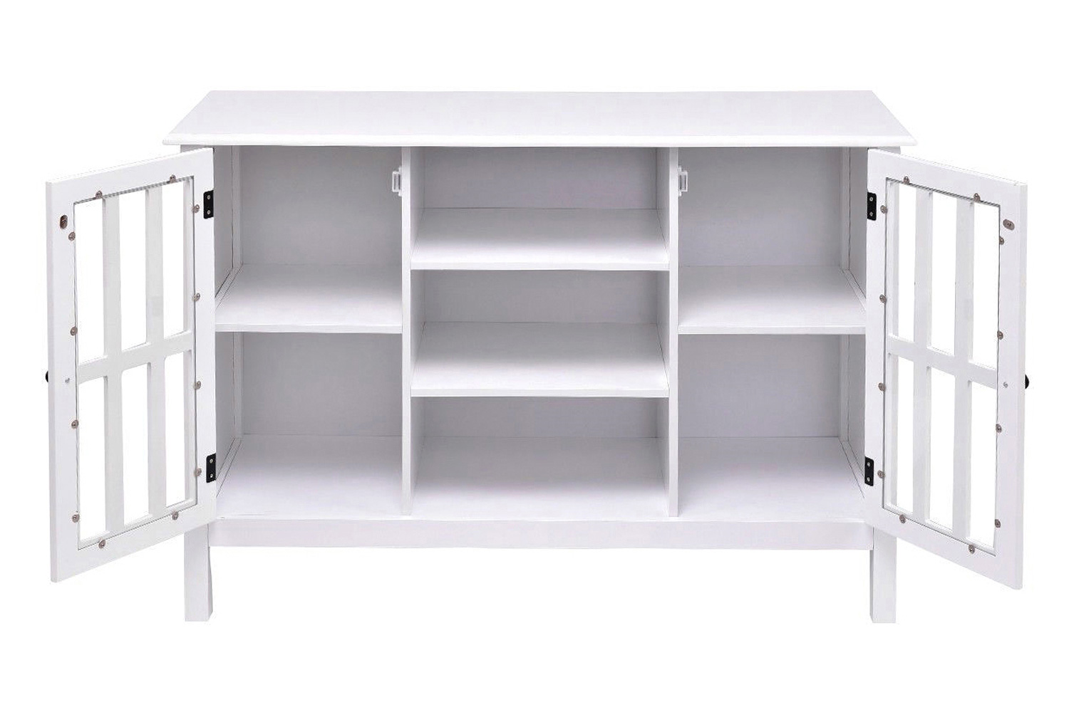 FaFurn Wood Sofa Table Console Cabinet with Tempered Glass Panel Doors - White