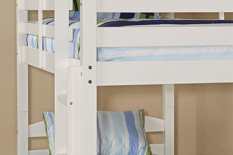 FaFurn - White Wood Twin Over Twin Bunk Bed with Ladder and Guardrail