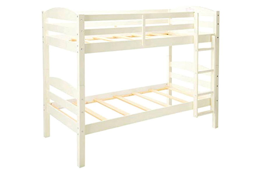 FaFurn - White Wood Twin Over Twin Bunk Bed with Ladder and Guardrail