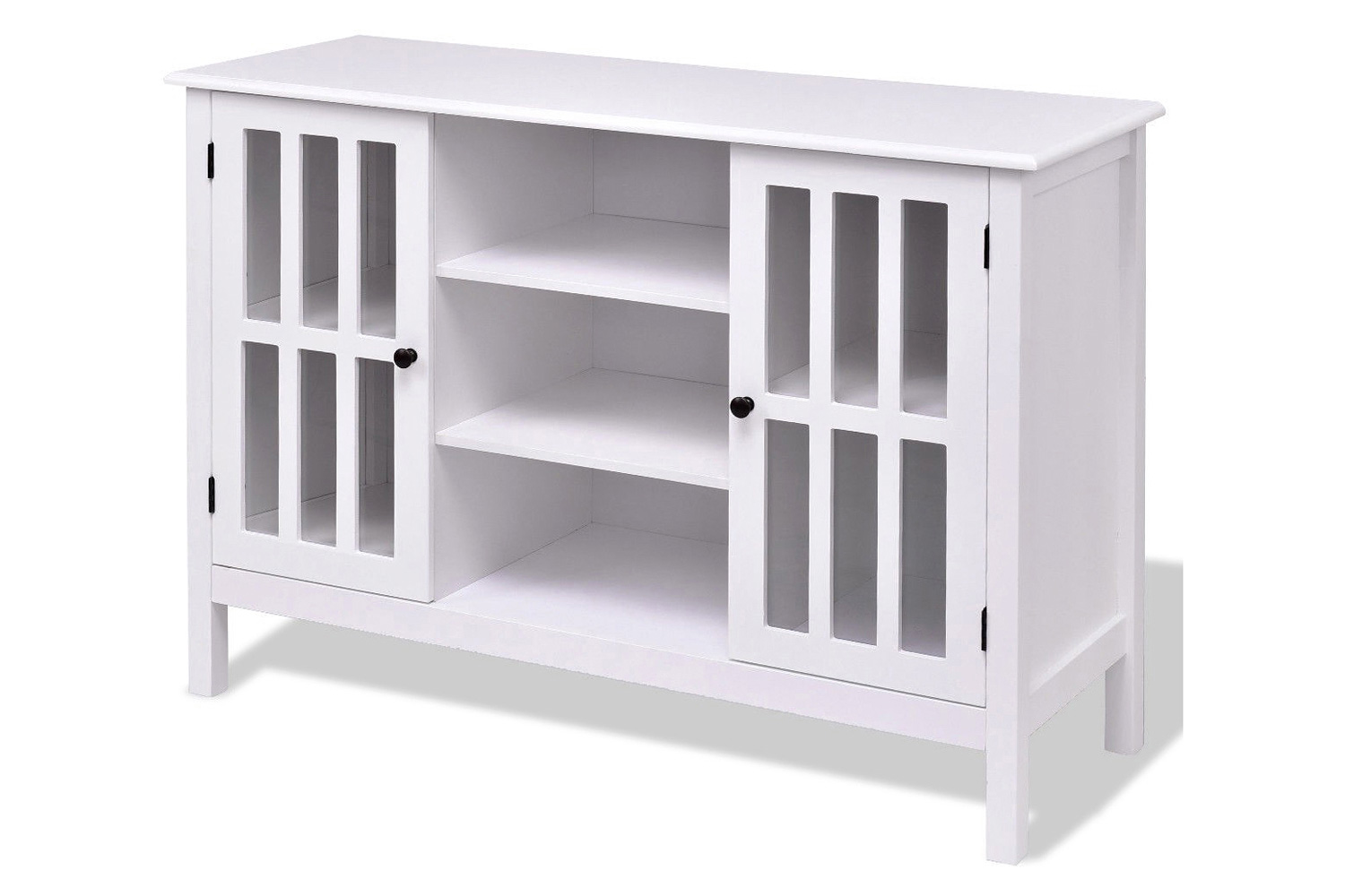 FaFurn Wood 43-Inch TV Stand with Glass Panel Doors - White