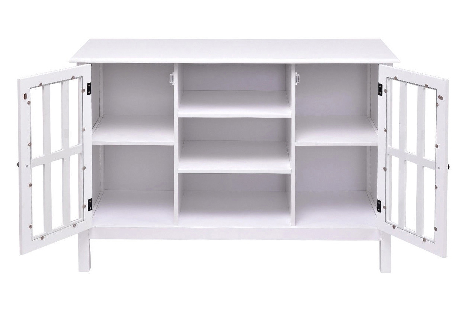 FaFurn Wood 43-Inch TV Stand with Glass Panel Doors - White