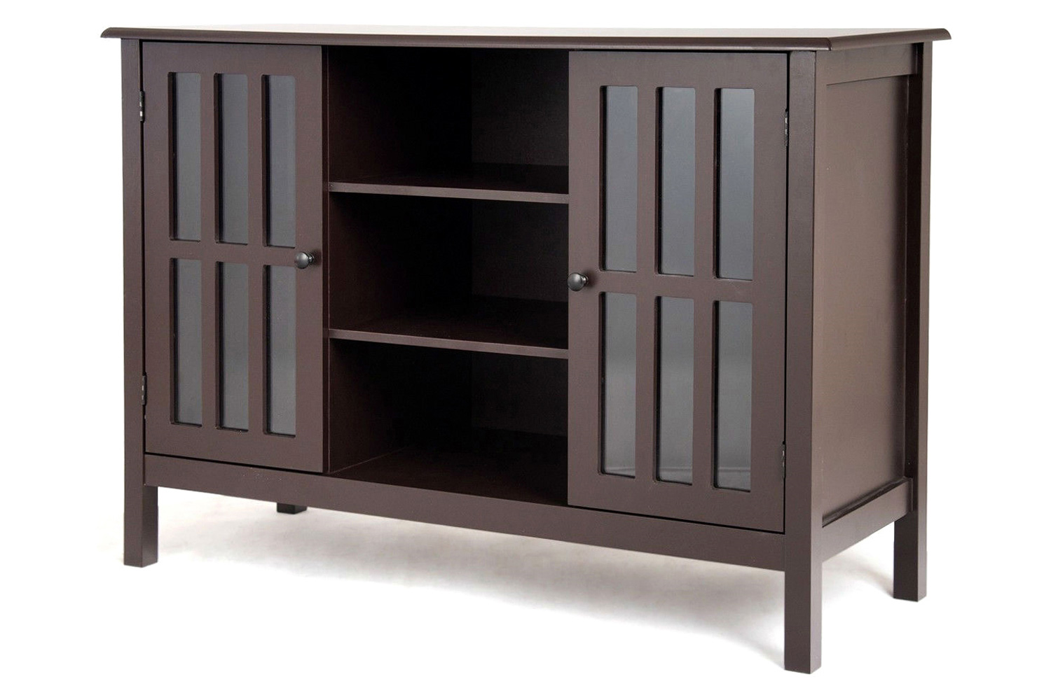 FaFurn Wood Sofa Table Console Cabinet with Tempered Glass Panel Doors - Brown