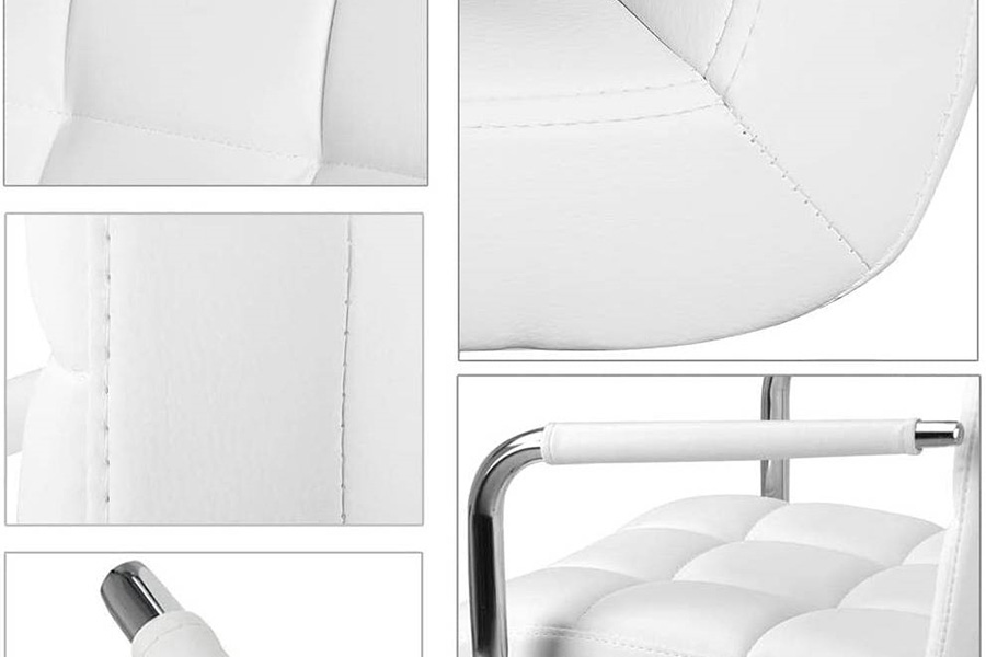 FaFurn Modern Faux Leather Mid-Back Office Chair with Armrests and Wheels - White/Chrome