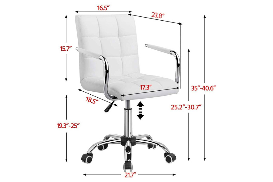 FaFurn Modern Faux Leather Mid-Back Office Chair with Armrests and Wheels - White/Chrome