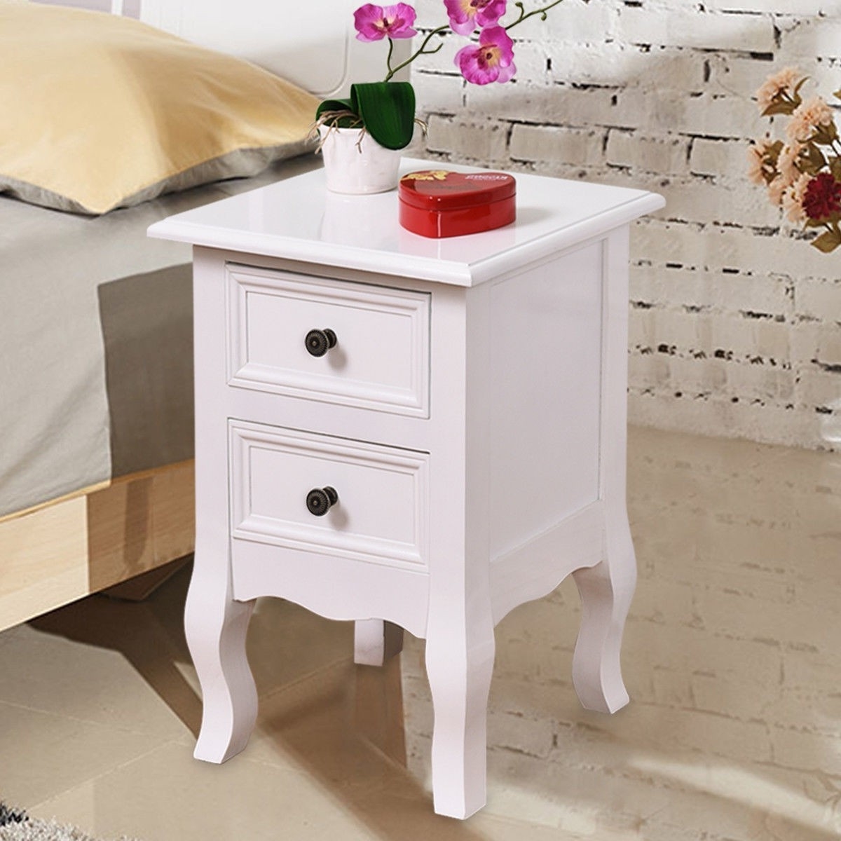 FaFurn - 2-Drawer Nightstand in White, Wood