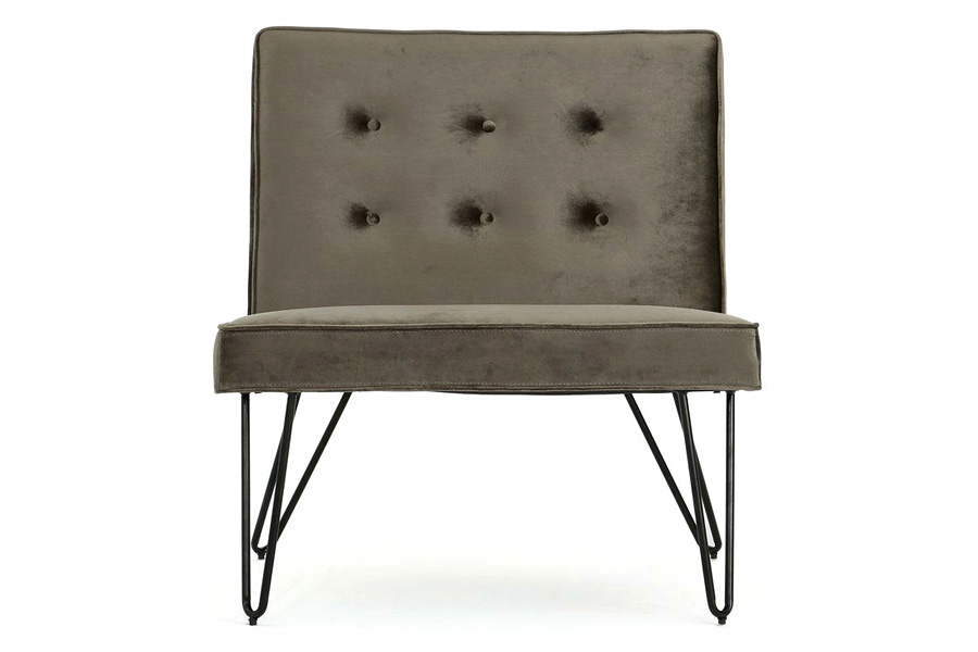 FaFurn™ Velvety Soft Upholstered Polyester Accent Chair with Black Metal Legs - Gray/Black