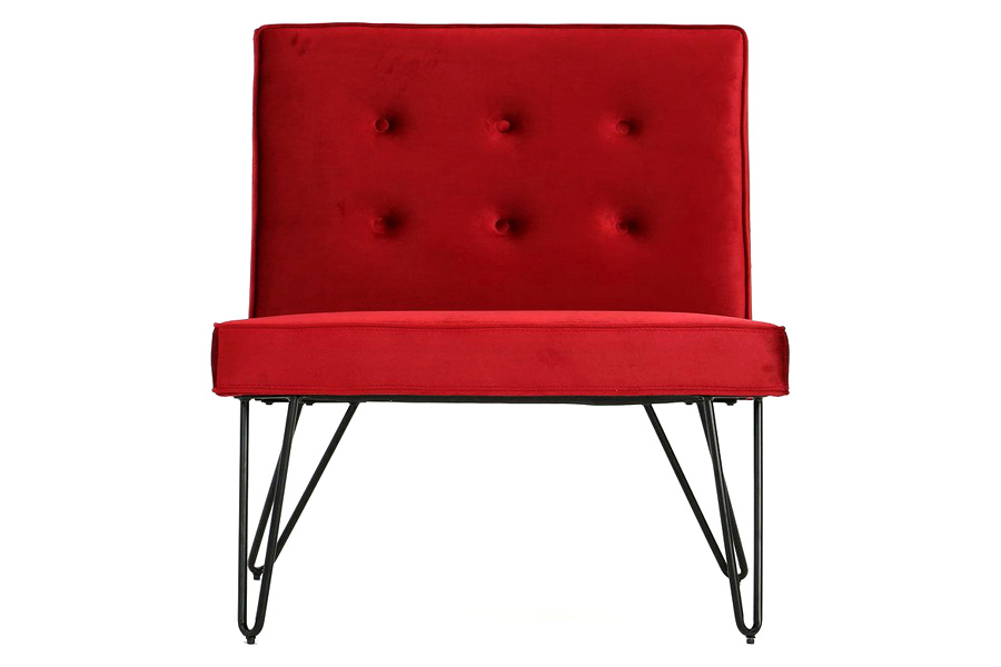 FaFurn™ Velvety Soft Upholstered Polyester Accent Chair with Black Metal Legs - Red