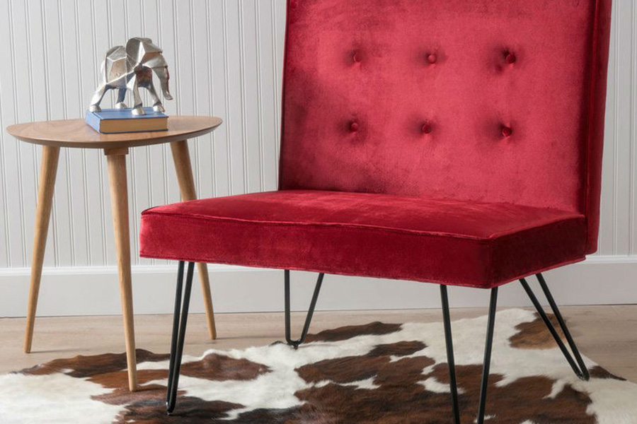 FaFurn™ Velvety Soft Upholstered Polyester Accent Chair with Black Metal Legs - Red