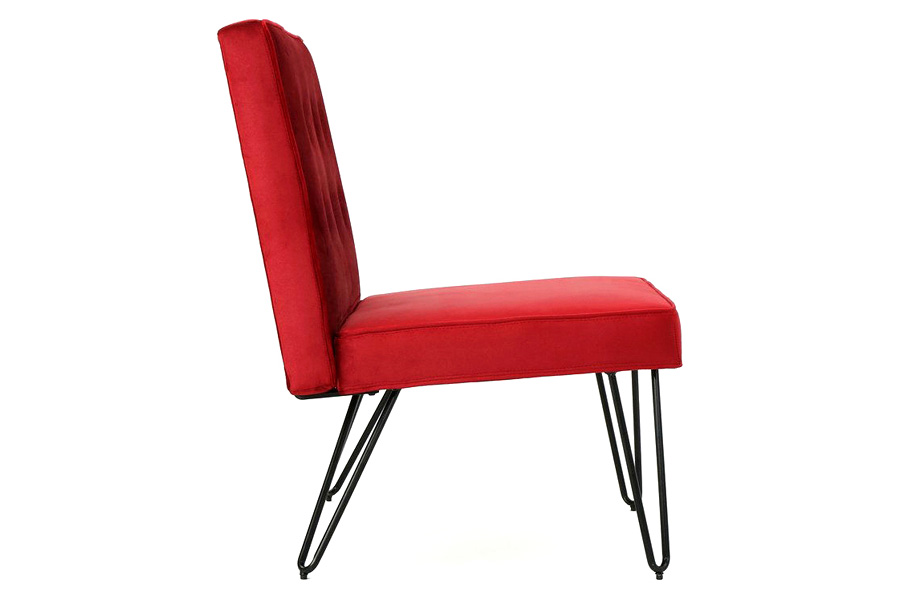 FaFurn™ Velvety Soft Upholstered Polyester Accent Chair with Black Metal Legs - Red