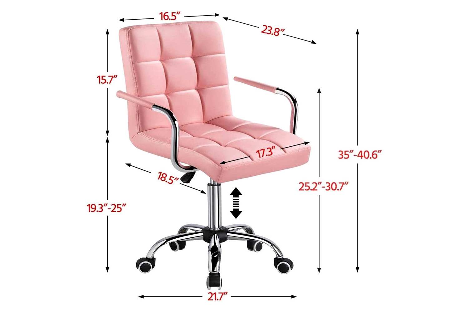 FaFurn Modern Faux Leather Mid-Back Office Chair with Armrests and Wheels - Pink/Chrome