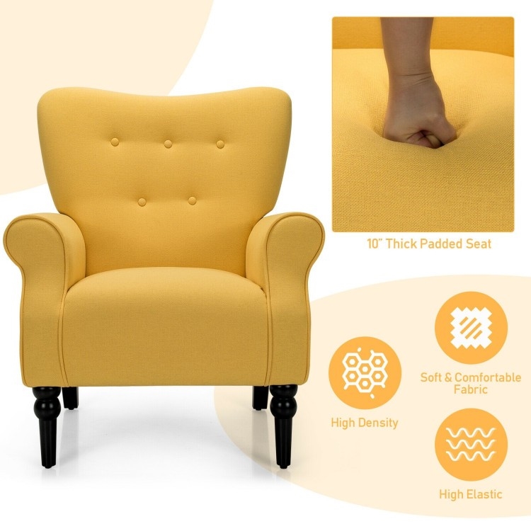 FaFurn Retro Accent Chair with Stylish Espresso Wood Legs - Yellow