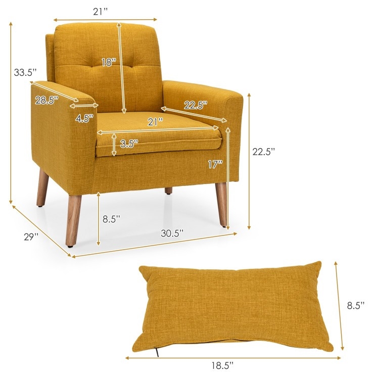 FaFurn Modern Accent Chair with Pillow - Yellow