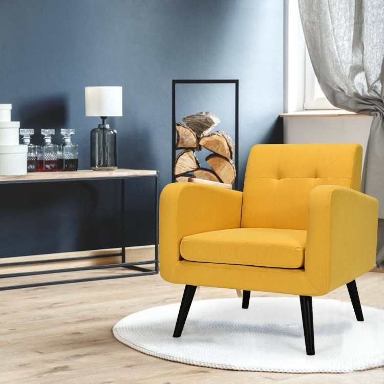 FaFurn Modern Accent Chair with Wooden Legs - Yellow