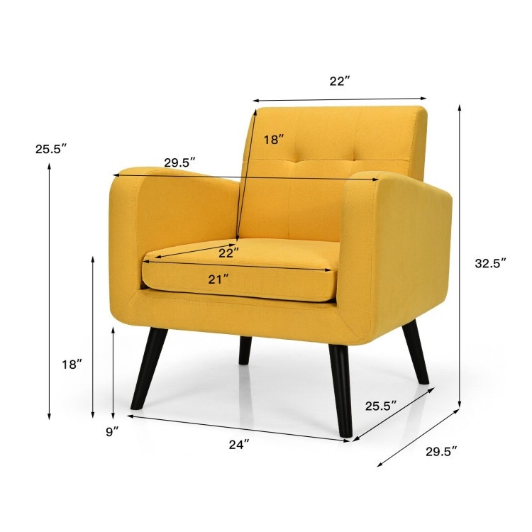 FaFurn Modern Accent Chair with Wooden Legs - Yellow