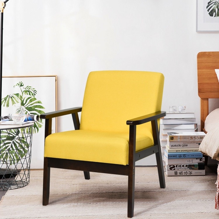 FaFurn Retro Accent Chair with Espresso Wood Frame - Yellow