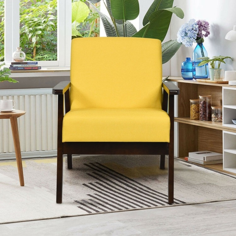 FaFurn Retro Accent Chair with Espresso Wood Frame - Yellow