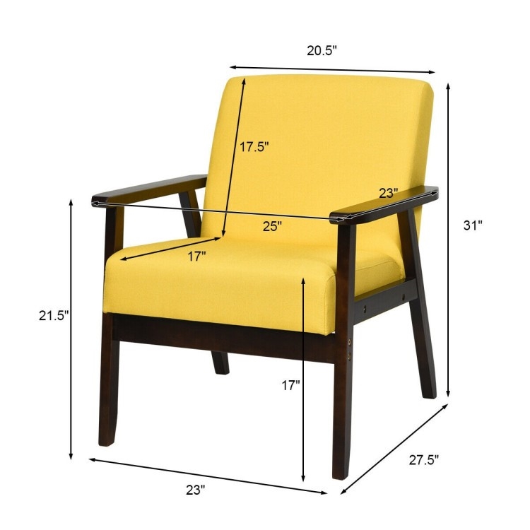 FaFurn Retro Accent Chair with Espresso Wood Frame - Yellow