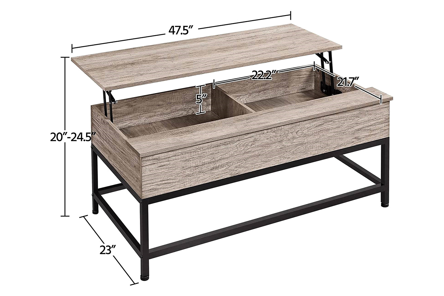 FaFurn™ Modern Metal Wood Lift-Top Coffee Table Laptop Desk - Gray/Black