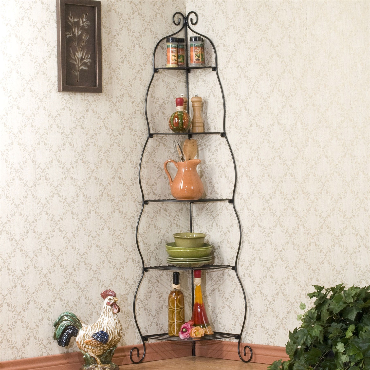 FaFurn - Bakers Rack with Decorative Metal Scrollwork in Metal