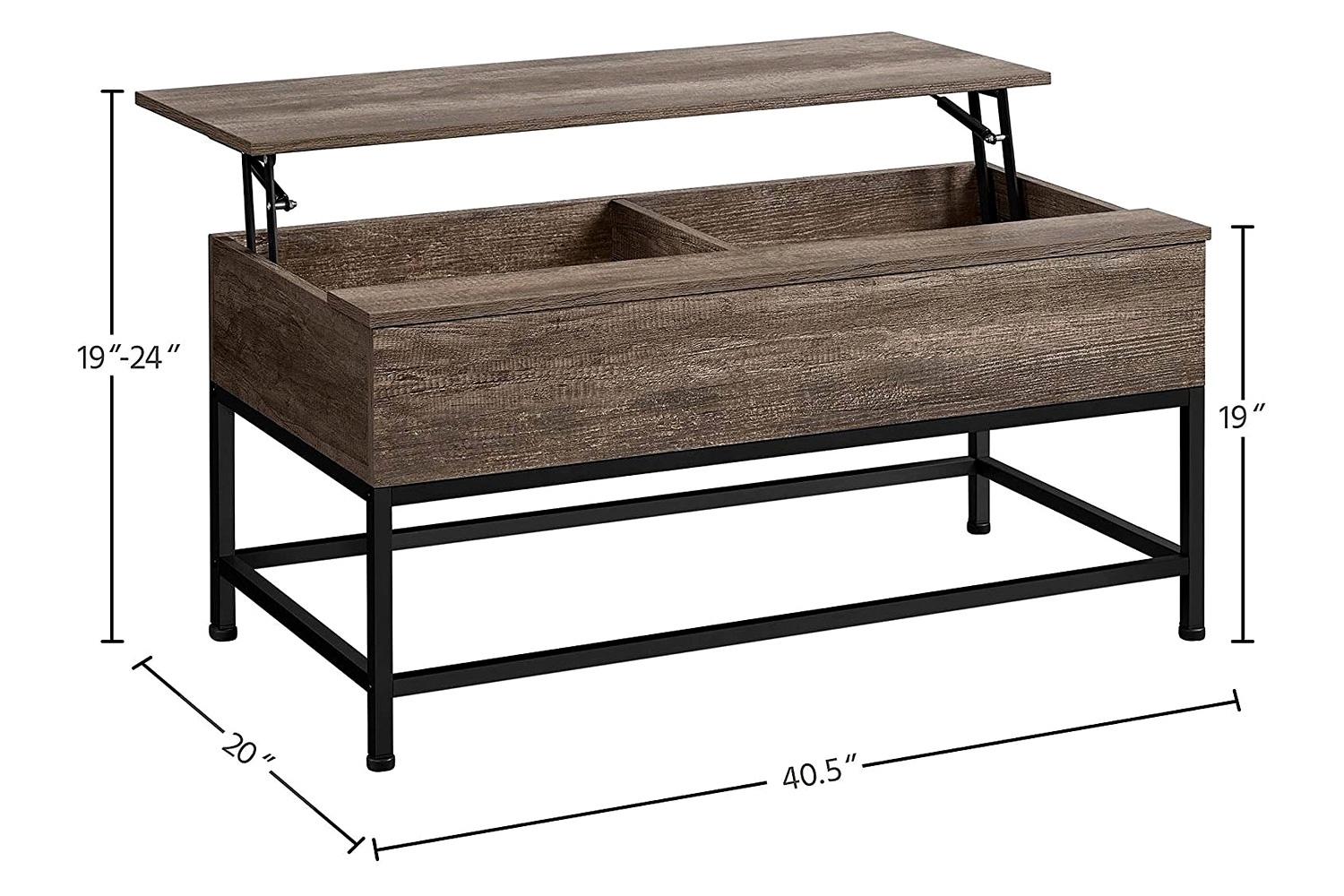 FaFurn™ Modern Metal Wood Lift-Top Coffee Table Laptop Desk - Rustic Taupe