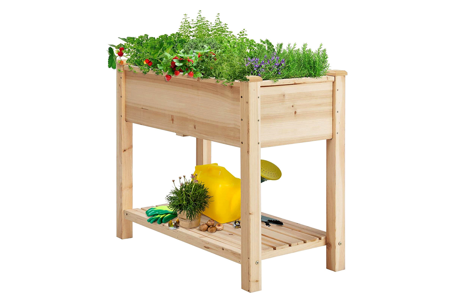 FaFurn - Solid Wood 2-Tier Raised Garden Bed Planter Bed with Bottom Storage Shelf