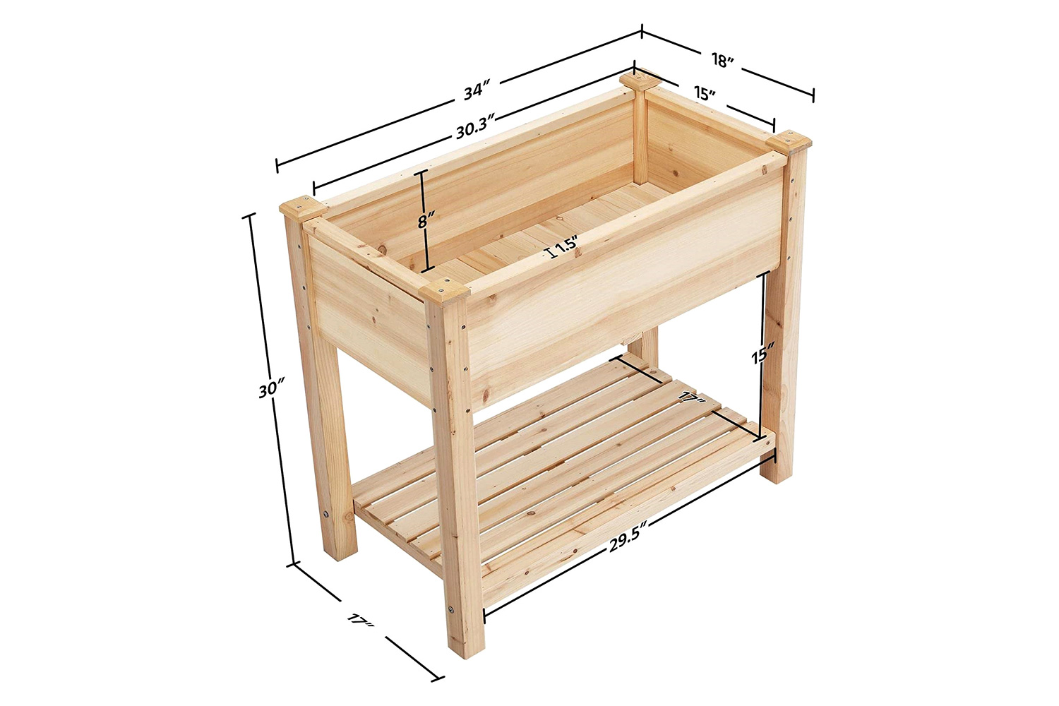 FaFurn - Solid Wood 2-Tier Raised Garden Bed Planter Bed with Bottom Storage Shelf