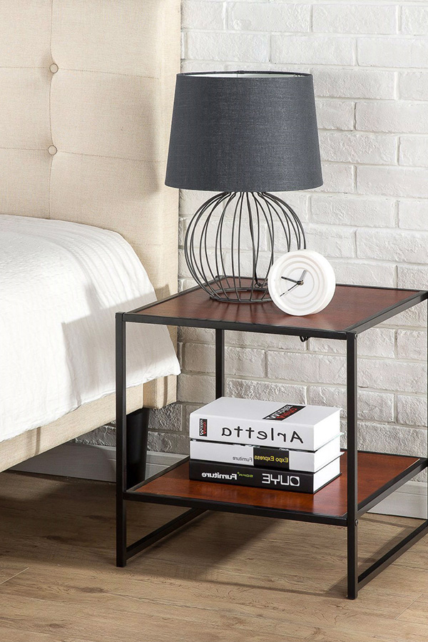 FaFurn - Modern Steel Frame End Table Nightstand in Brown