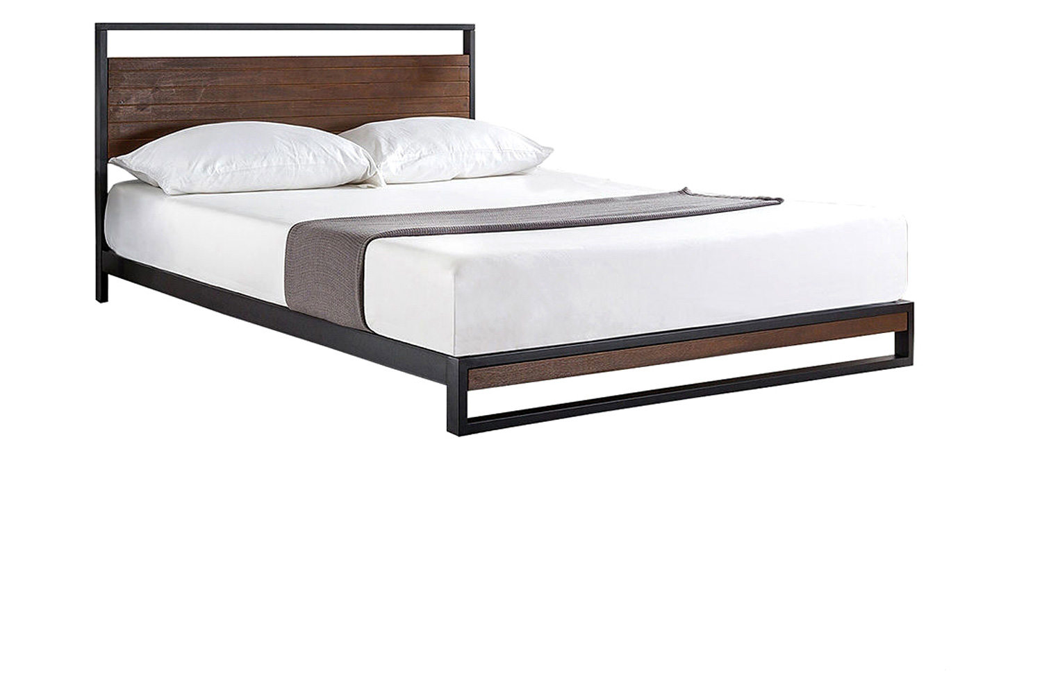 FaFurn - Metal Wood Platform Bed Frame with Headboard