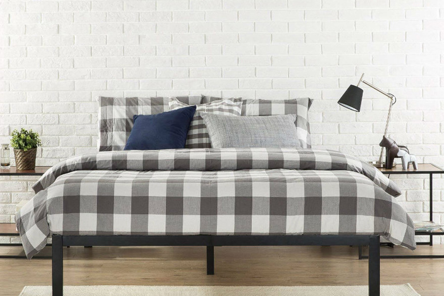 FaFurn - Full Size Modern Black Metal Platform Bed Frame with Wood Slats