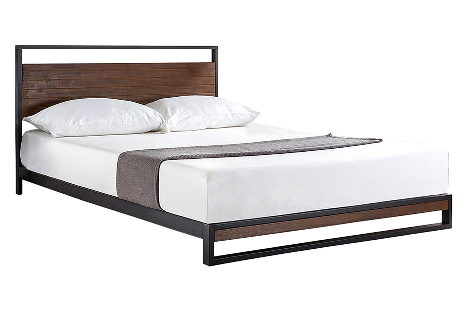 FaFurn - Metal Wood Platform Bed Frame with Headboard