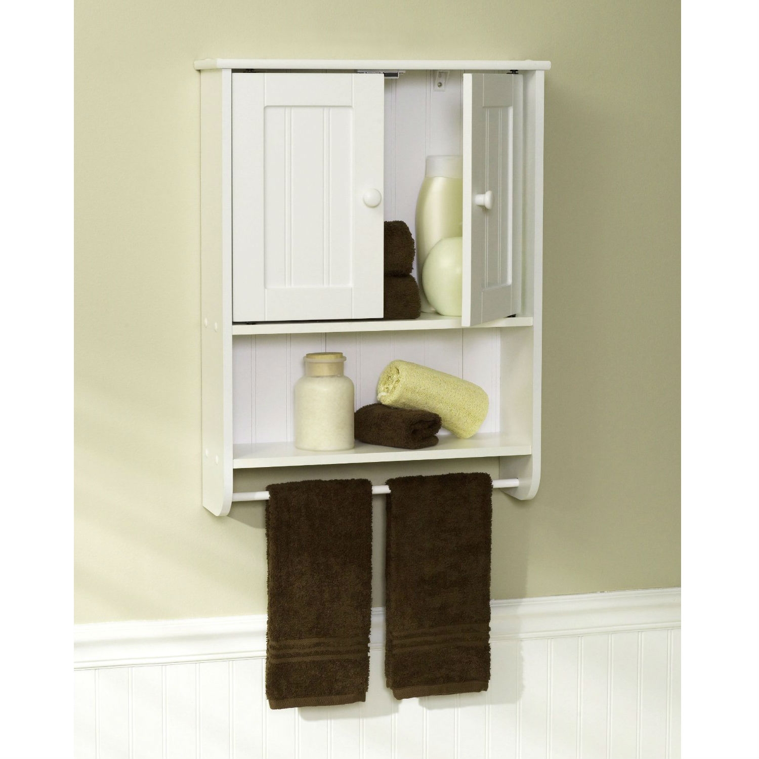 FaFurn Bathroom Cabinet with Towel Bar - White, Wood