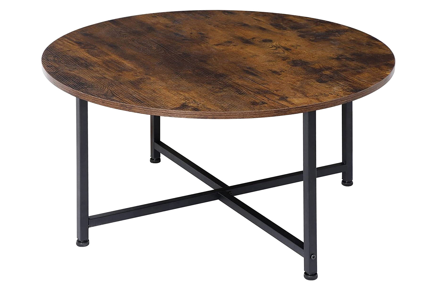 FaFurn™ - Modern Round Industrial Coffee Table with Rustic Brown Wood Top