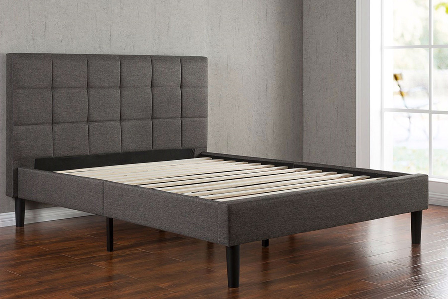 FaFurn - Twin Size Classic Gray Fabric Upholstered Platform Bed with Padded Headboard