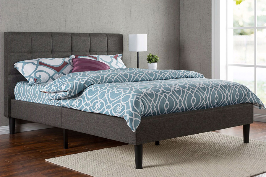 FaFurn - Twin Size Classic Gray Fabric Upholstered Platform Bed with Padded Headboard