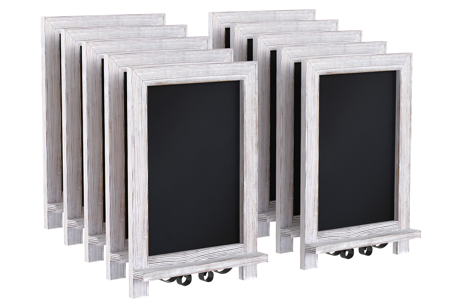 BLNK Canterbury Whitewashed Tabletop Magnetic Chalkboards with Metal Scrolled Legs Set of 10 - 9.5"W x 14"H