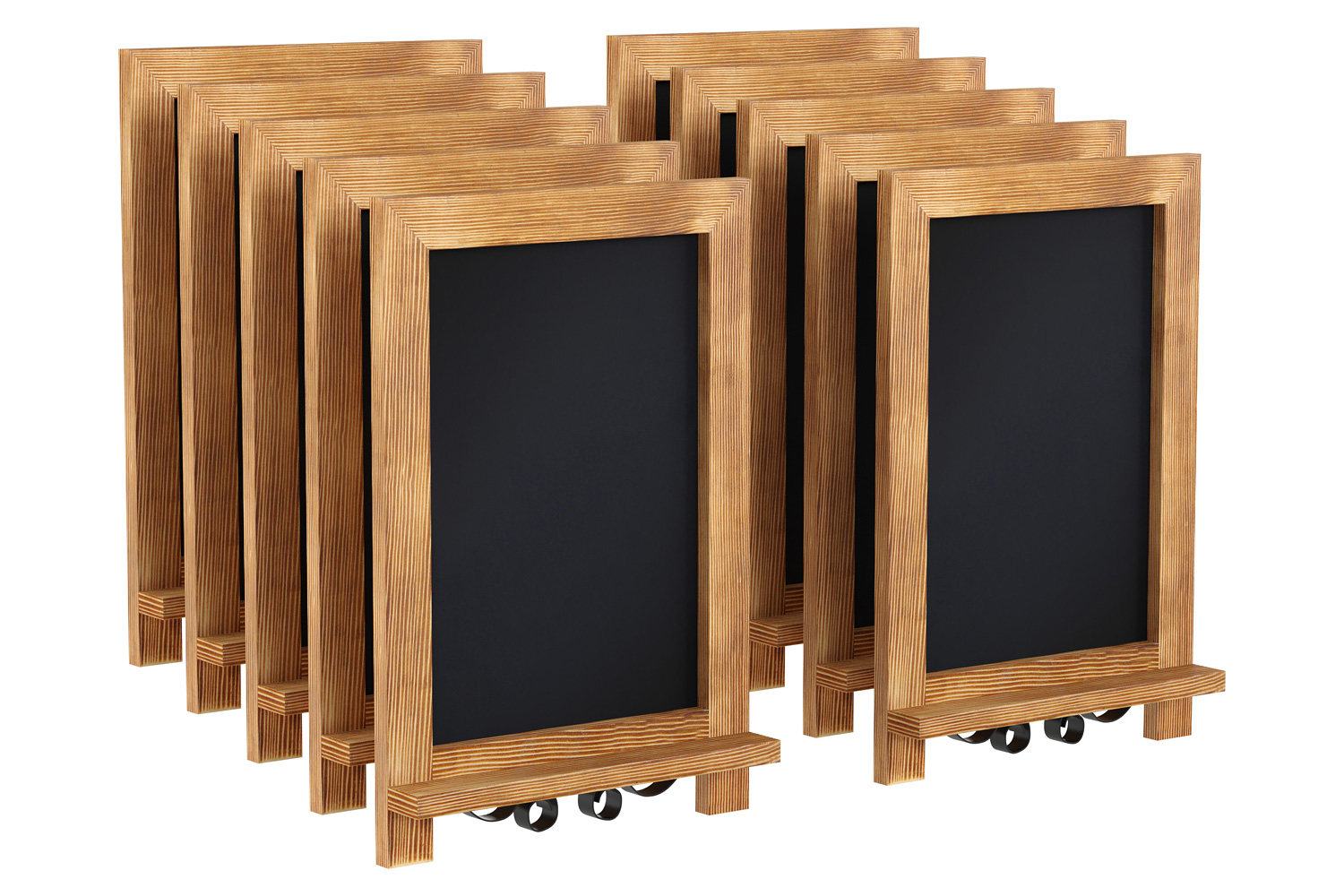 BLNK Canterbury Torched Wood Tabletop Magnetic Chalkboards with Metal Scrolled Legs Set of 10 - 9.5"W x 14"H